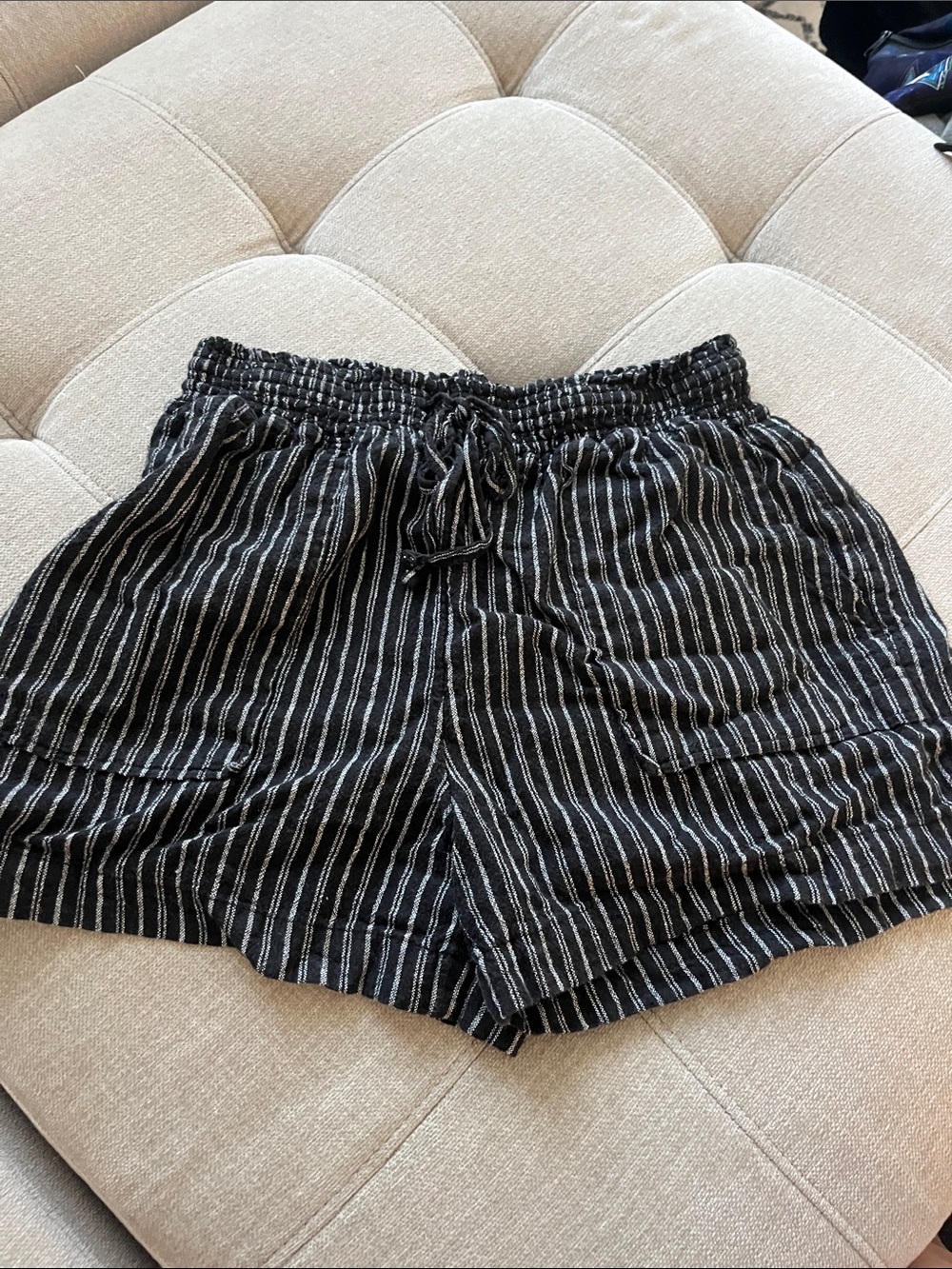 Time and Tru Black and White Striped Drawstring Shorts